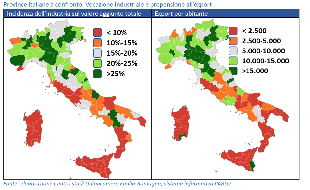 immagine di raffronto delle varie province italiane sulla propensione all'export